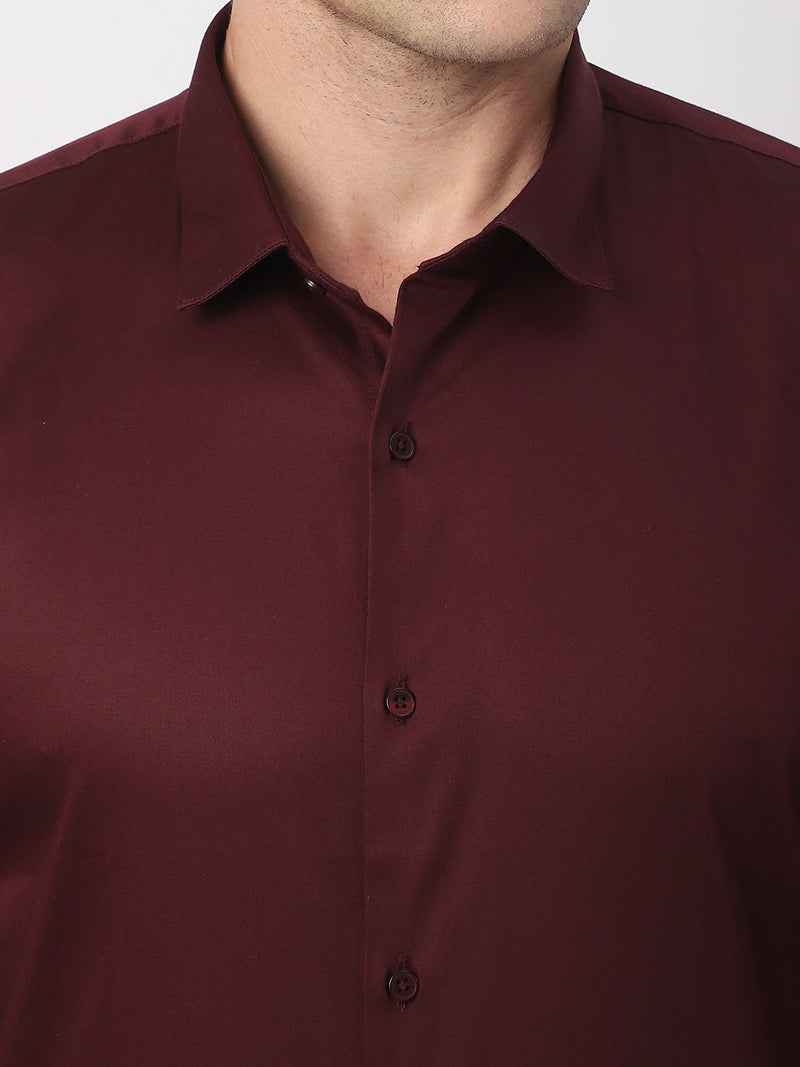 Stitch Hub Maroon Satin Lycra Shirts For Men- Regular Fit With Solid Pattern