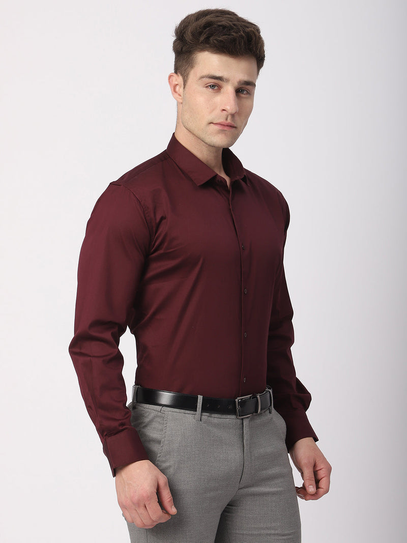 Stitch Hub Maroon Satin Lycra Shirts For Men- Regular Fit With Solid Pattern