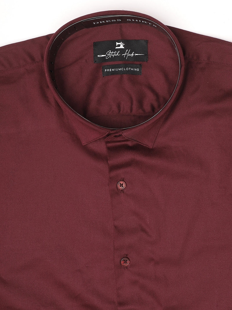 Stitch Hub Maroon Satin Lycra Shirts For Men- Regular Fit With Solid Pattern