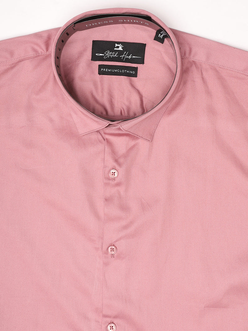 Stitch Hub Coral Pink Satin Lycra Shirts For Men- Regular Fit With Solid Pattern