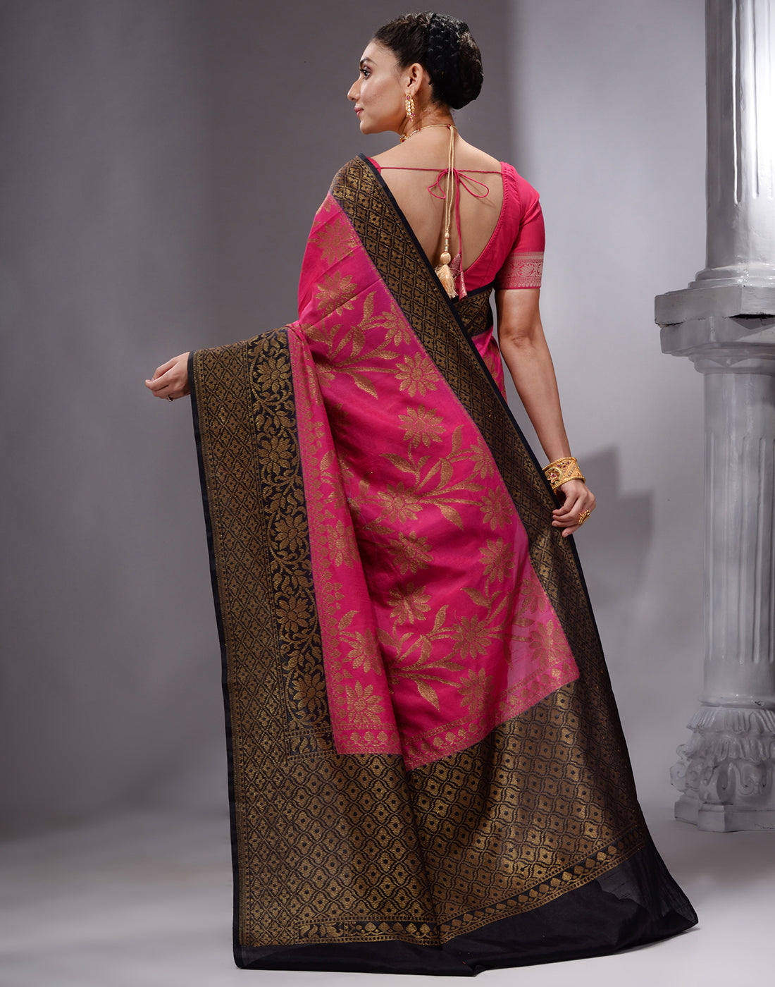 Dark Pink Organza Printed Banarasi Saree – Surat supplier