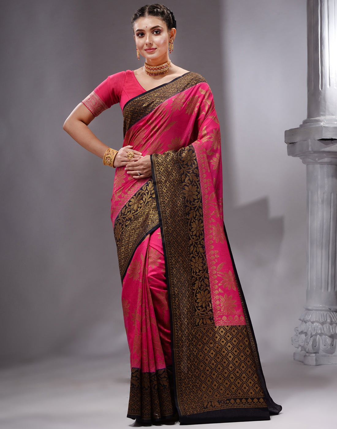 Buy Bright Pink Banarasi Saree online-Karagiri