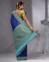 HOUSE OF BEGUM Women's Royal Blue Banarasi Saree with Zari Work and Printed Unstitched Blouse - F2FMART.com