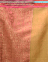 HOUSE OF BEGUM Women's Light Yellow Banarasi Saree with Zari Work and Printed Unstitched Blouse - F2FMART.com