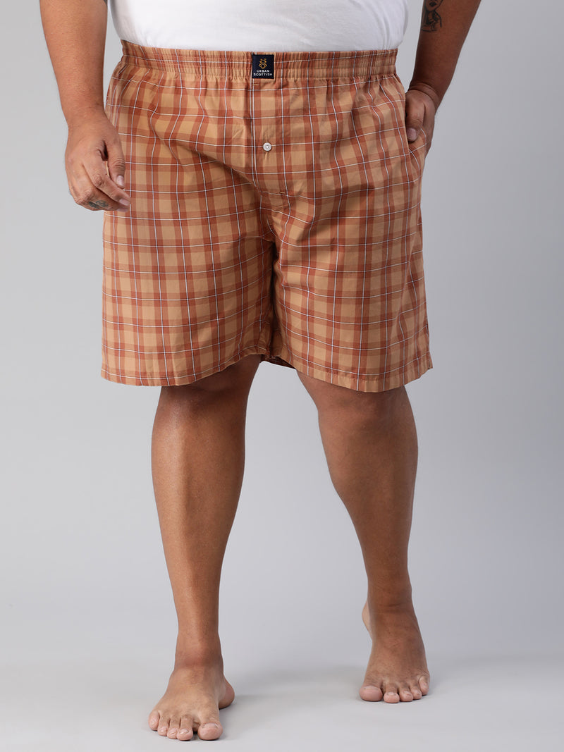 Urban Scottish Mens Orange Pure Cotton Checked Plus Size 3Xl Regular Boxers