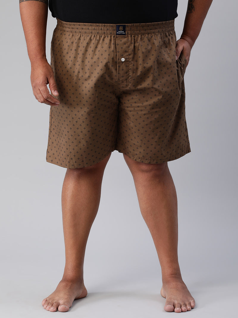 Urban Scottish Mens Brown Pure Cotton Printed Plus Size 3Xl Regular Boxers