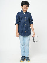 Urban Scottish Boys Printed Casual Blue Shirt