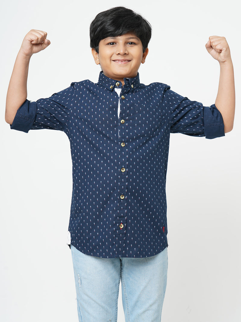 Urban Scottish Boys Printed Casual Blue Shirt