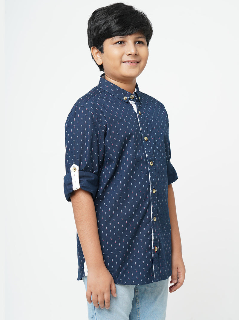 Urban Scottish Boys Printed Casual Blue Shirt