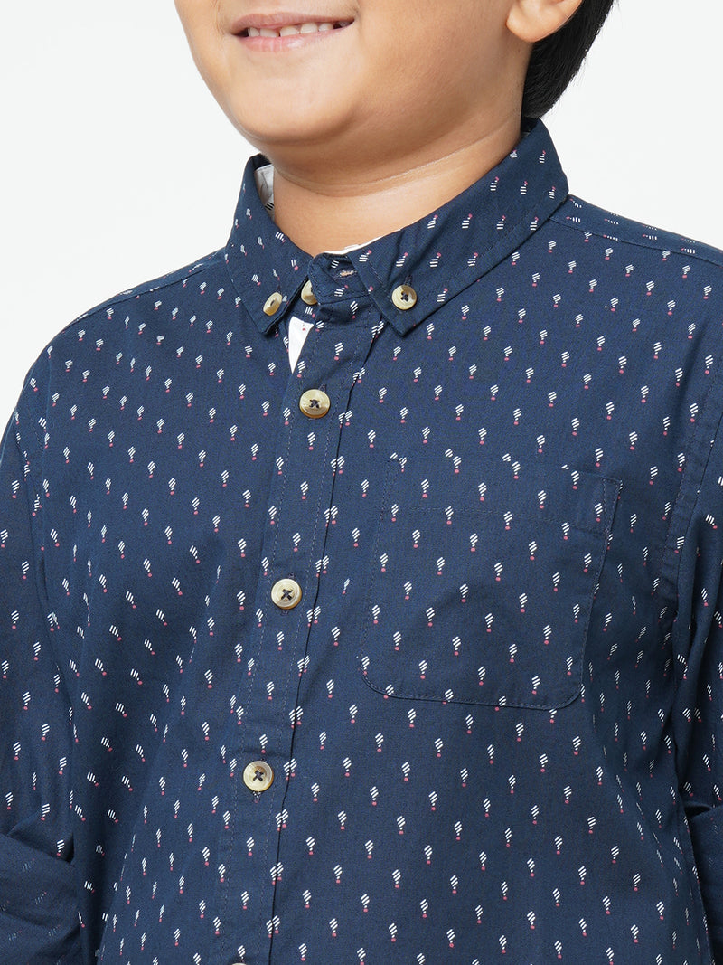 Urban Scottish Boys Printed Casual Blue Shirt